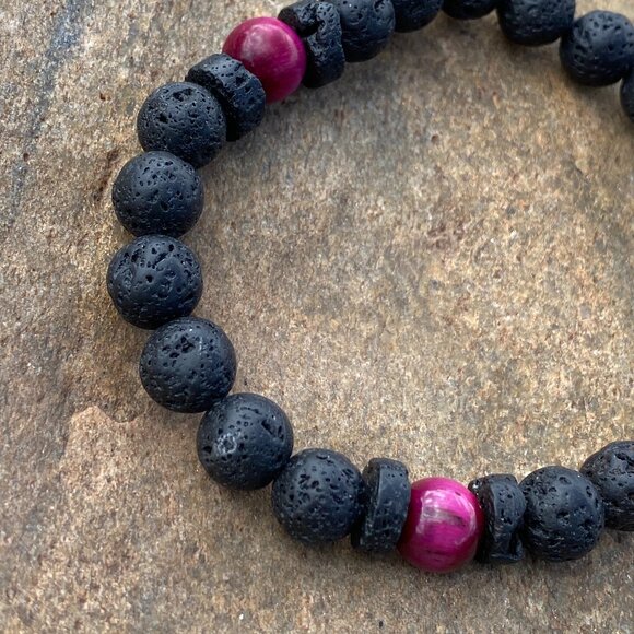 Wanderer and Gatherer Bracelet - Lava and Pink Tiger's Eye - Picture 1 of 4